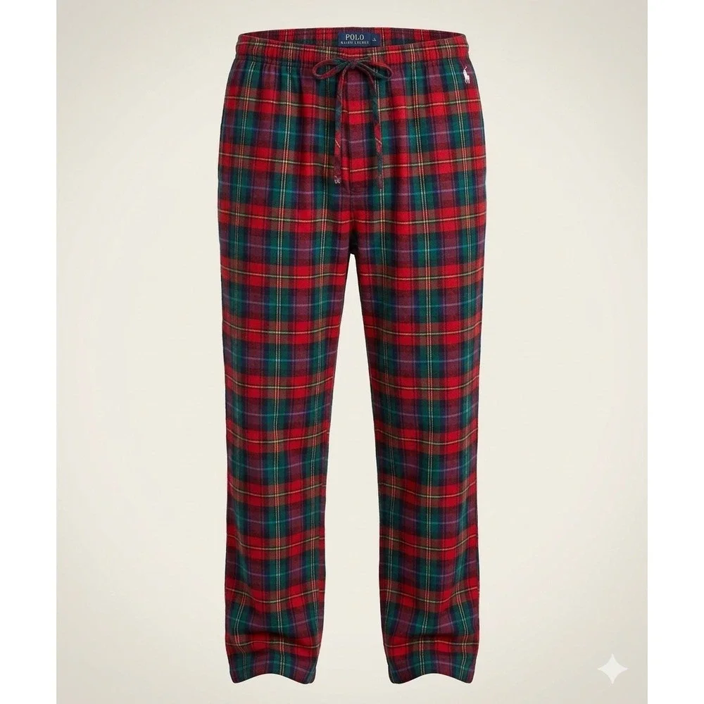 Polo Ralph Lauren Mens L Flannel Cotton‎ Pajama Pants Sleepwear Red Green Plaid
